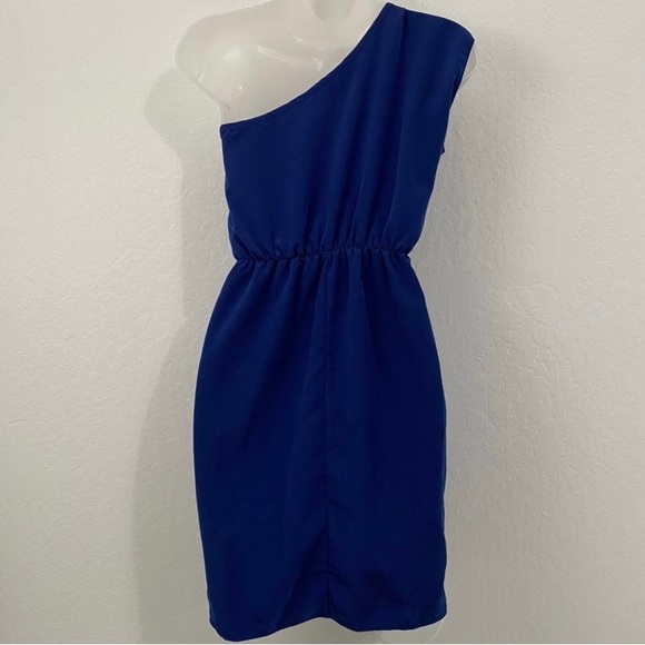 Asos Women’s 2 Dark Blue One Shoulder Classic Midi Dress Bodycon - Picture 5 of 8